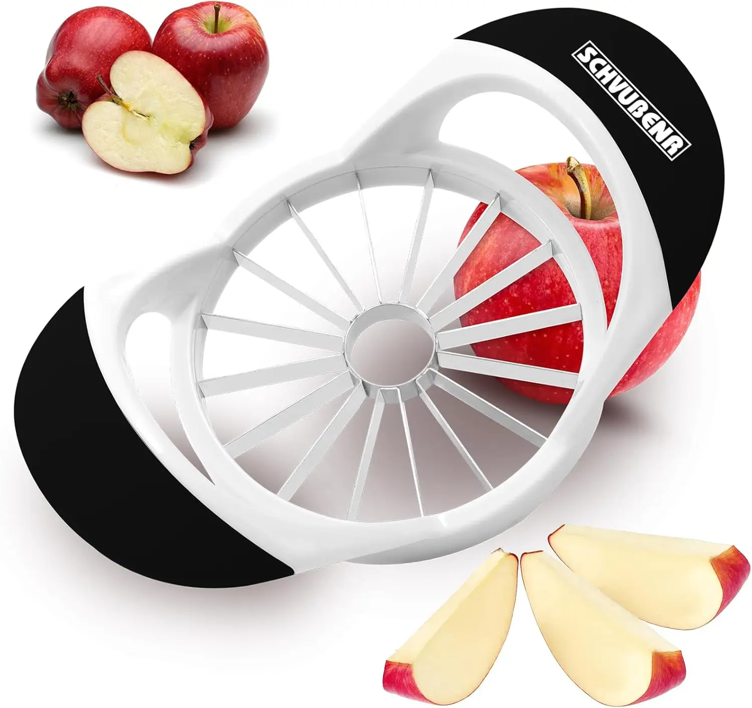 16-Blade Apple Slicer and Corer - 4.72 Inch Stainless Steel Cutter for Quick Slices - Easy to Use & Clean - Black