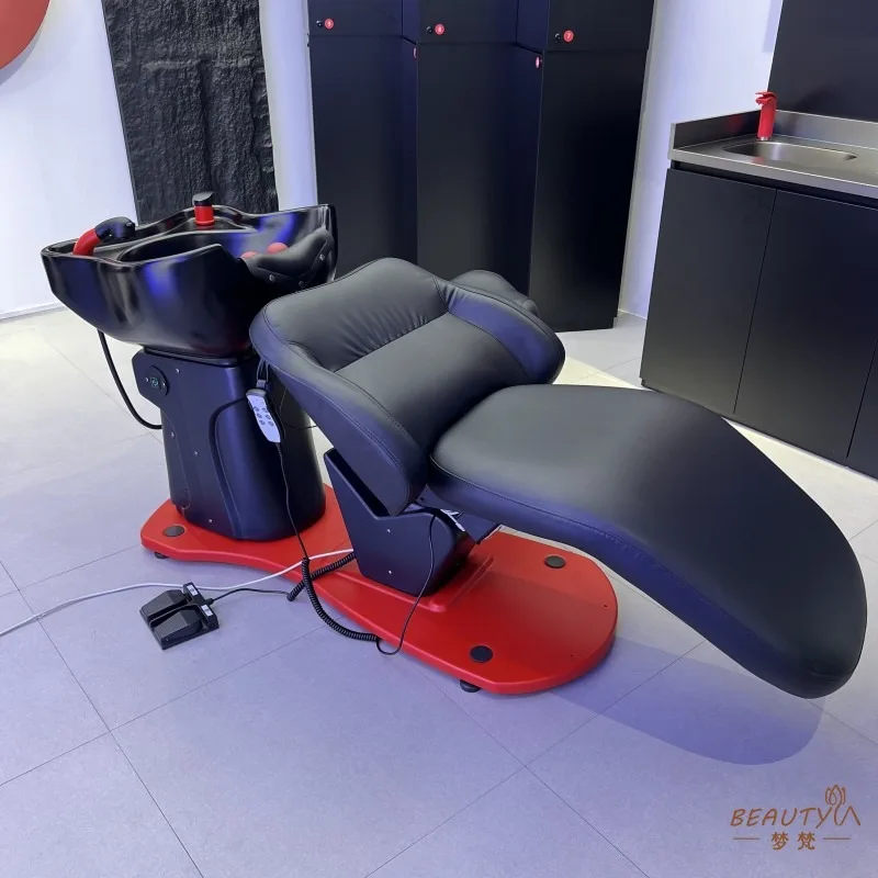 Trendy Electric Adjustable Hair Salon Shampoo Bed with Luxury Ceramic Basin Semi-Reclining Wash Sink
