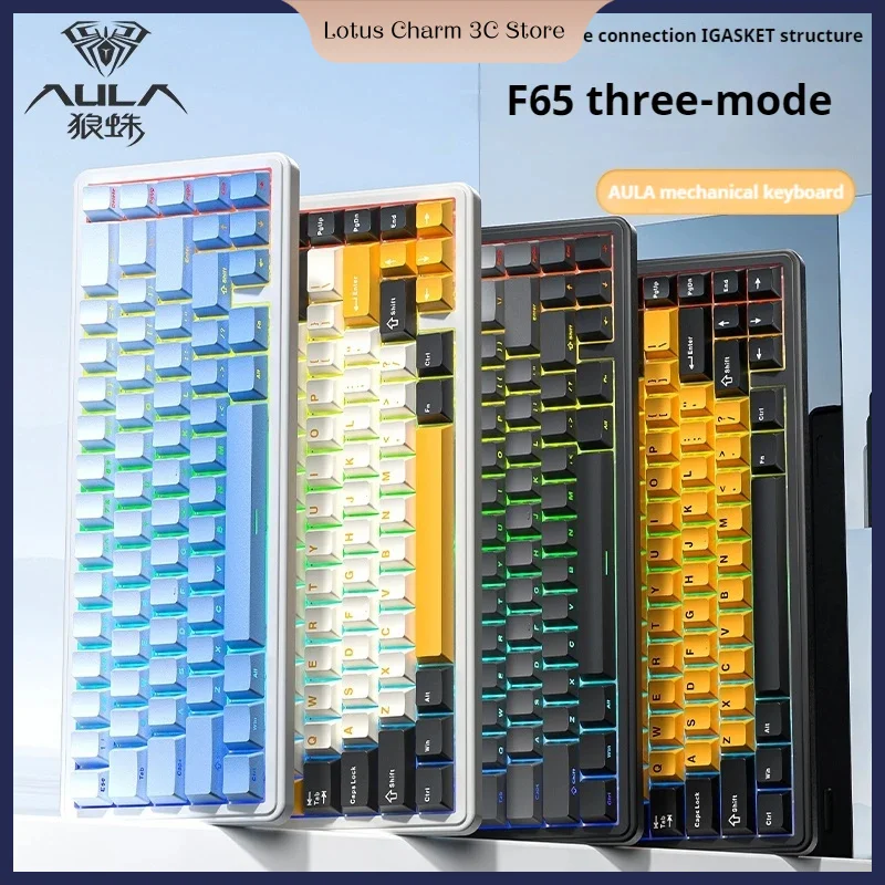 Aula F65 Mechanical Keyboard Wireless Bluetooth Three Mode Customized Gasket Structure Side Carved Key Cap For E-Sports Gaming