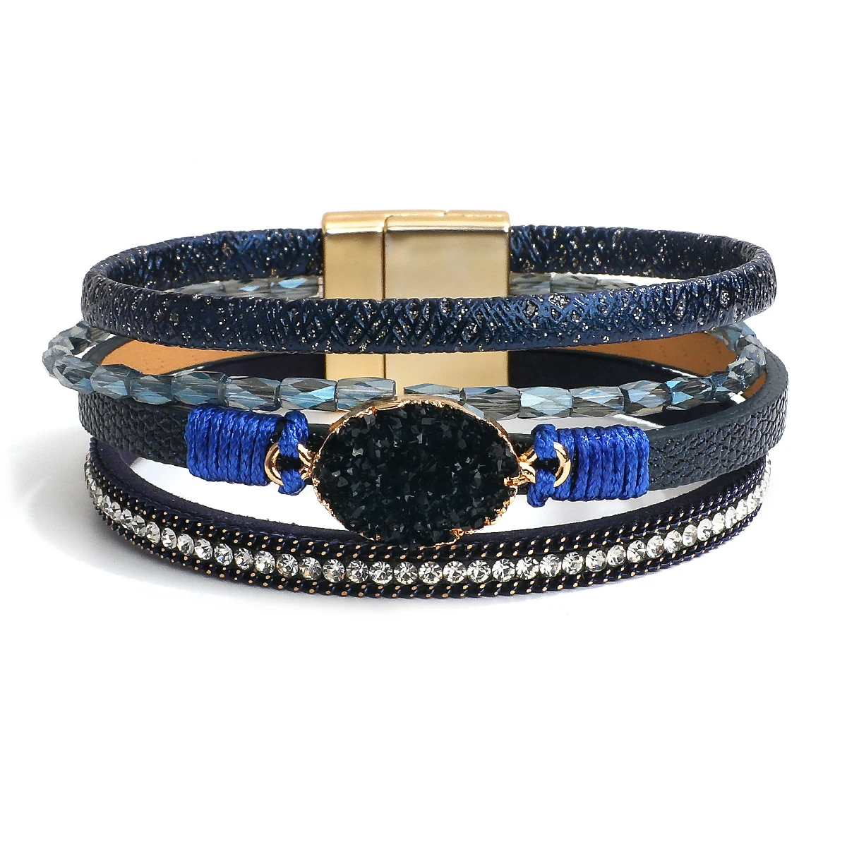 

Женский Многослойный кожаный браслет с кристаллами и камнями