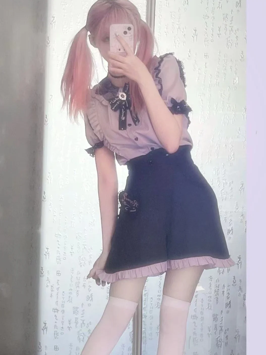 Imagem -06 - Conjunto de Camisa e Shorts de Manga Comprida Feminina Série Mina Renda Cor Água Laço Menina Primavera Y2k Peças