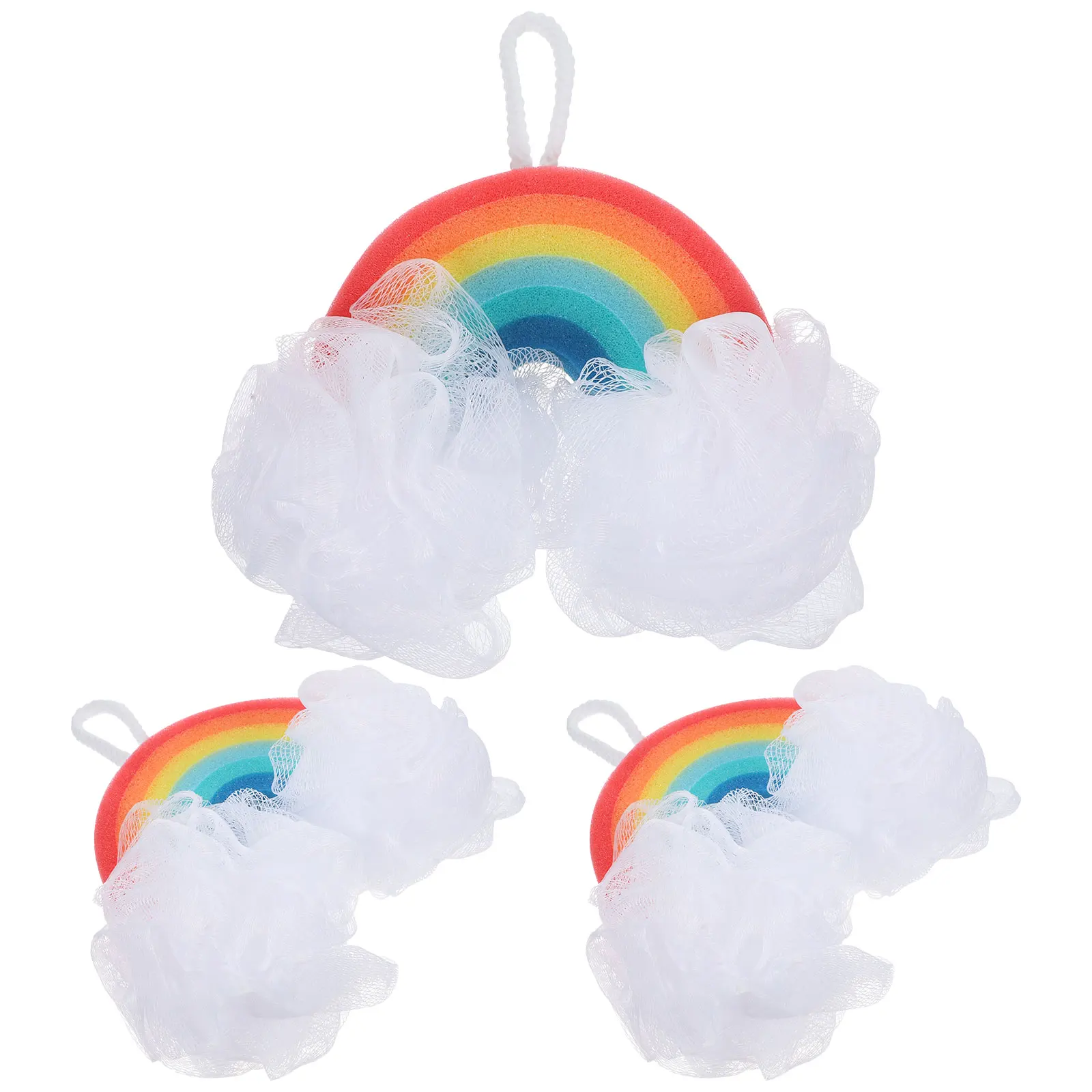 

3 Pcs Children Bath Sponge Rainbow Shower Scrubber Baby Body PU Sponges Exfoliating Soft Durability Bathing Tool