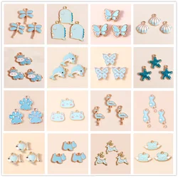 Leslie 10pcs New Mixed Cute Animal Pendants Blue Color Enamel Bird Dragonfly Dog Fish Butterfly Charms for Diy Earring Jewelry
