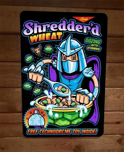 Shredderd Wheat Cereal Funny Turtles Parody  Metal Wall Sign