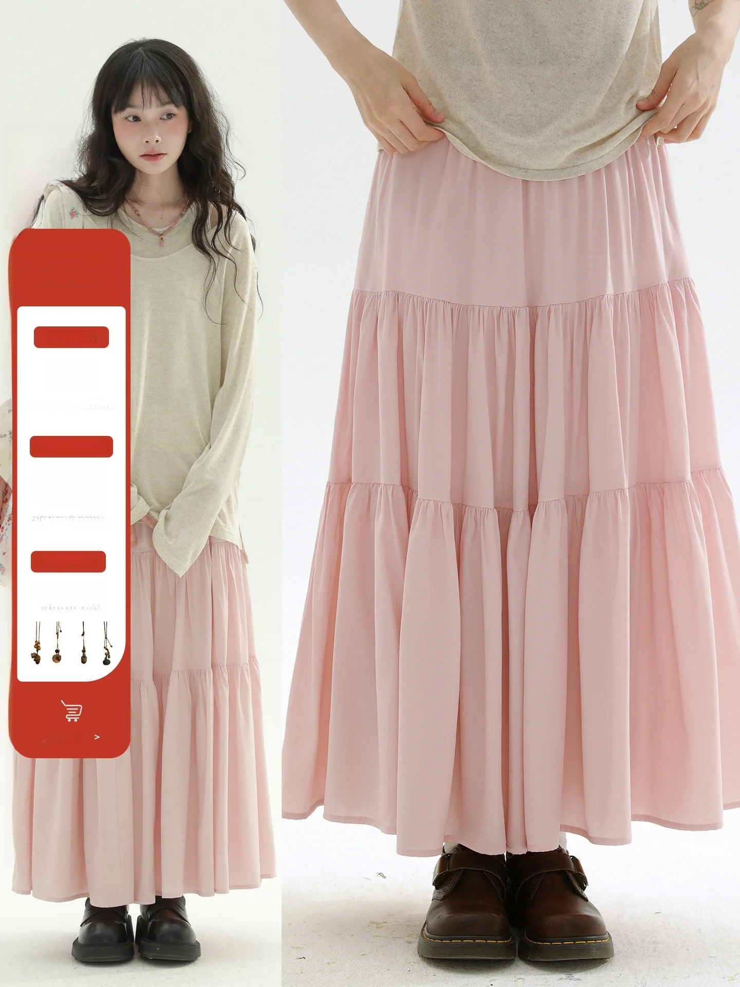 

Rare High Waist A-Line Skirt Casual Simple Young-looking Cake Skirt Long Skirt Women's Spring Fashion Ladies' S...