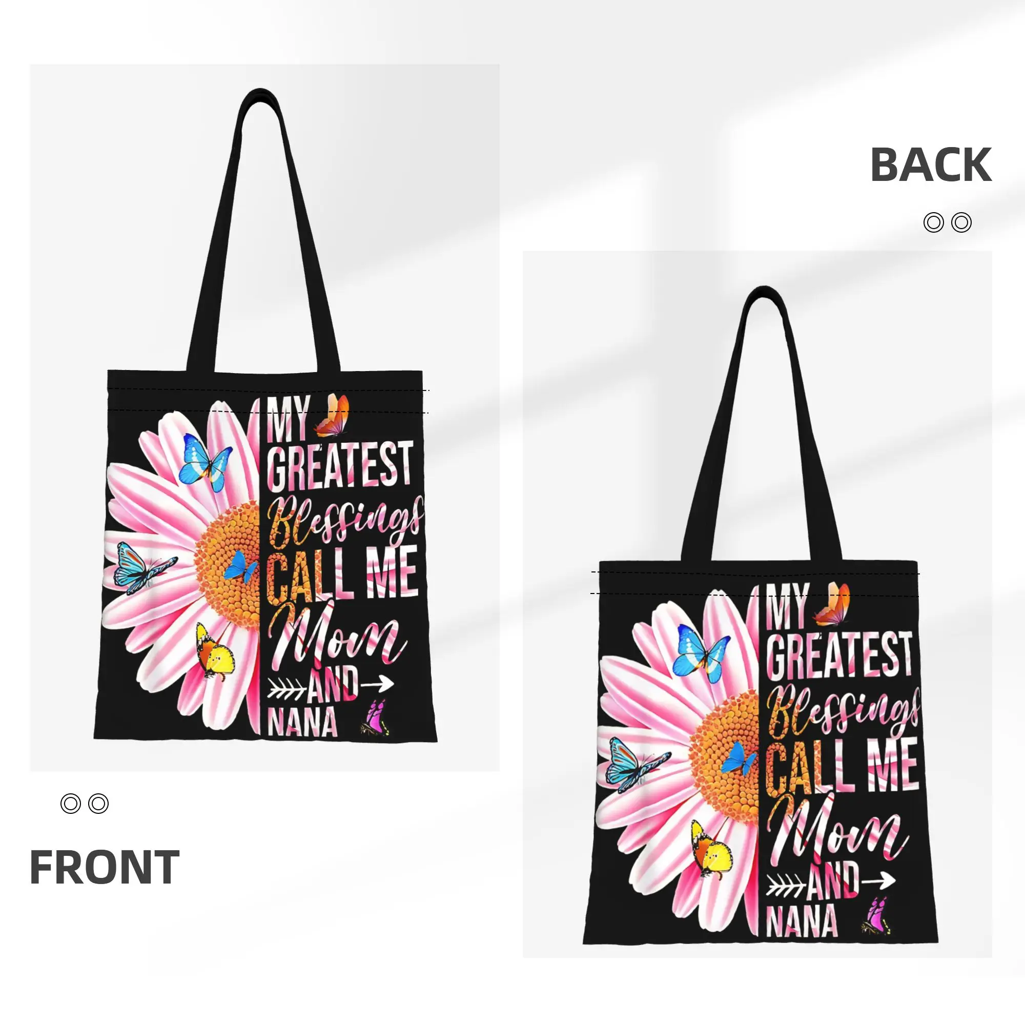 1PC Mom My Greatest Blessings Canvas Tote Bag Mother's Day Gift Canvas Tote Bag Perfect for Shopping Grocery Travel & Outdoor