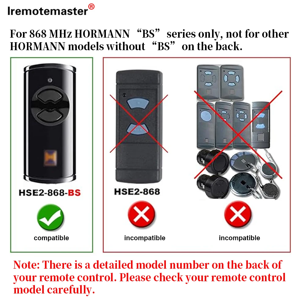 868MHz BS Bisecur Remote Control Compatible with Hormann HSE1 HSE2 HSE4 HSE5-868-BS HS5-868-BS Garage Door Handheld Transmitter