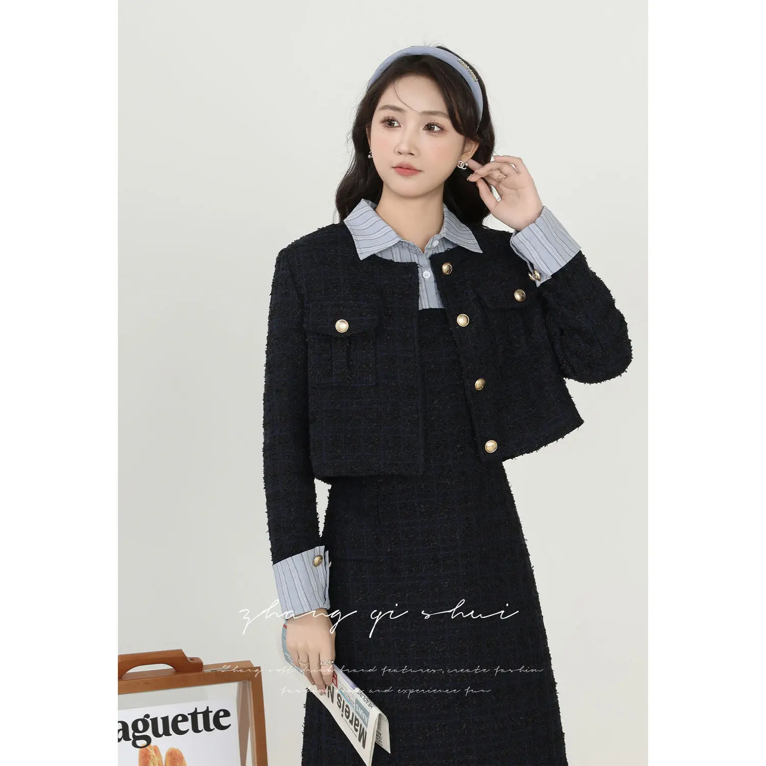 

Korea 2 Piece Set Women Fake Two Piece Midi Dress Casual Coat Female Korean Fashion Office Lady Set