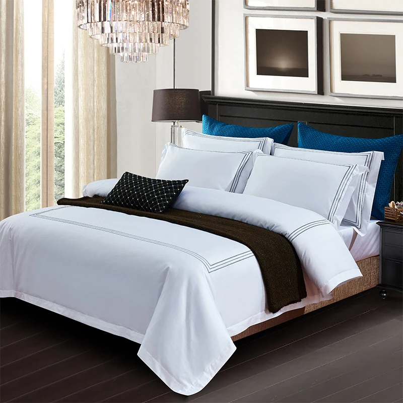 3pcs/set Luxury 100% Cotton 5 Stars Hotel  Quilt Cover Pure Cotton Satin Strip Bed Line Duvet Cover Gray  Blue Gold Black