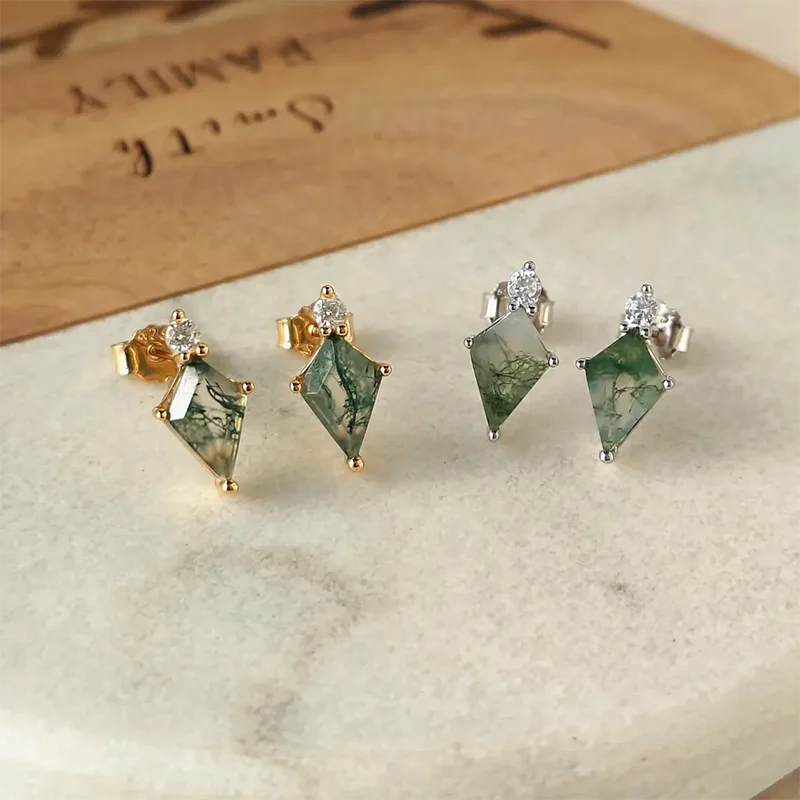 

Изящные серьги-гвоздики в форме воздушного змея из натурального мхового агата, серьги из стерлингового серебра 925 пробы, серьги с зелеными кристаллами, ювелирные изделия для женщин, свадебные подарки