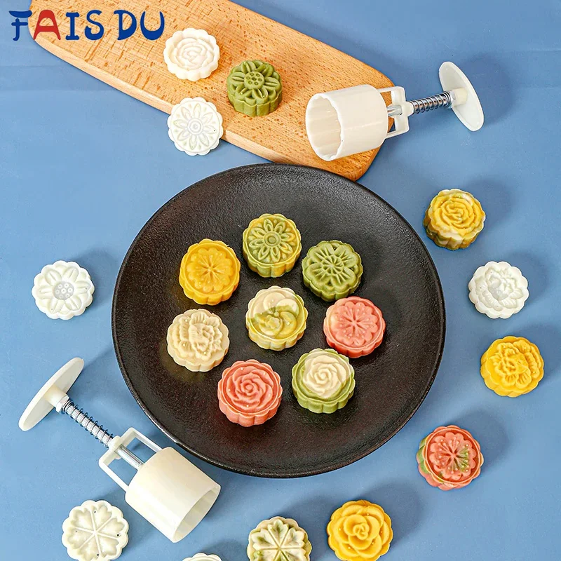 

FAIS DU 5pcs Flower Moon Cake Mold Mini Hand-pressed Household Mooncake Mold Mid-Autumn Festival Hand Pressed Pastry DIY Mold