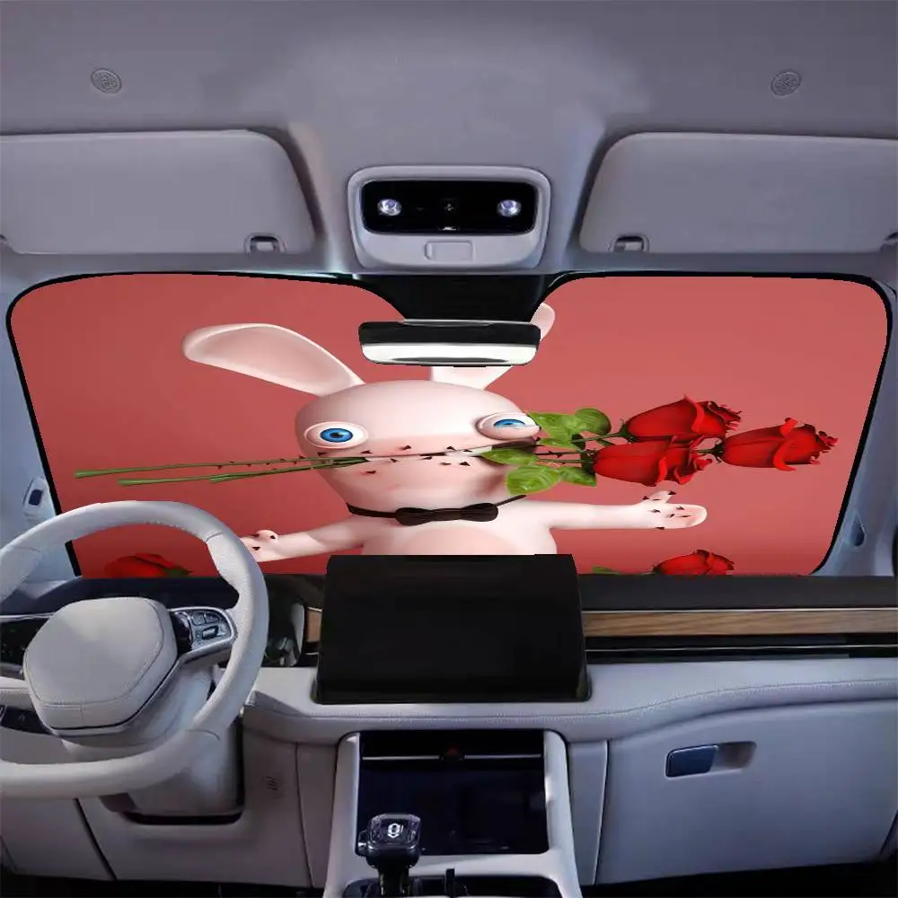 Cartoon R-Raving Cute R-Rabbids Car SunShade Parasol Car Windshield Sun Shade UV Protection and Interior Cooler