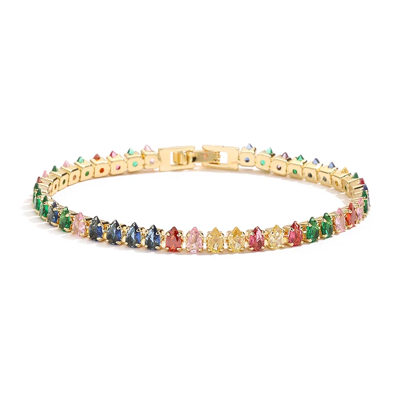 HECHENG، سوار نحاس 18 قيراط مطلي بالذهب ملون AAA قطرة الماء زركونيا للرجال زوجين مجوهرات أنيقة 1 قطعة