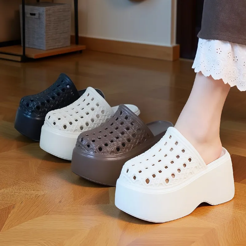 New cut-outs high heels EVA sandals woman increasing height 8cm shoes girls wedges heel closed toe street slippers view 6
