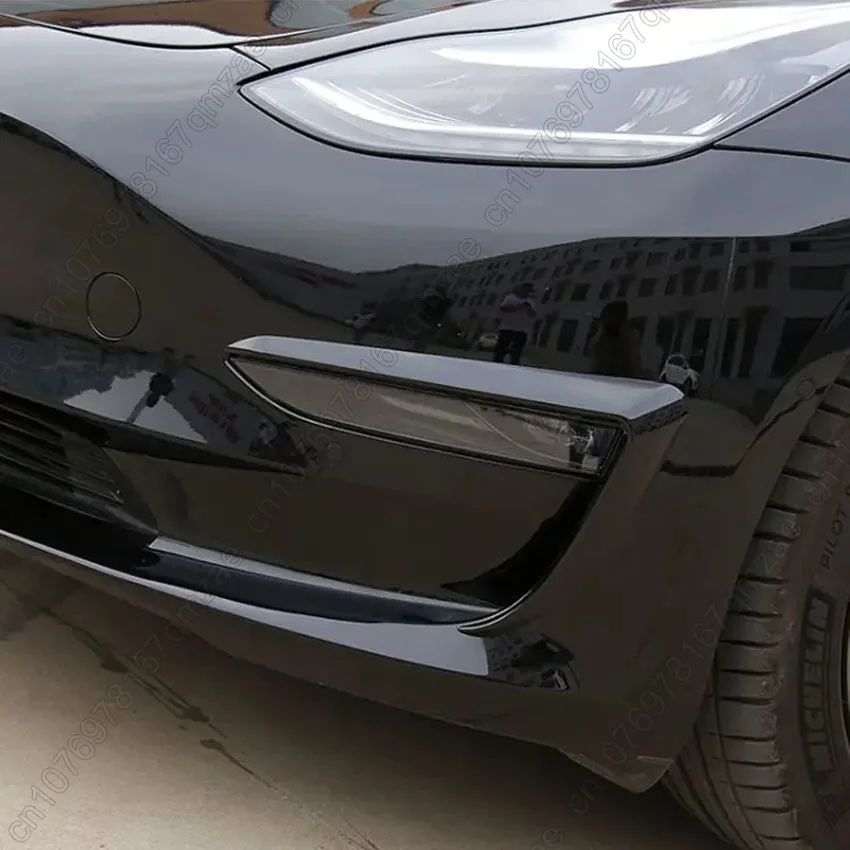 Brilhante preto carbono olhar carro pára-choques dianteiro, nevoeiro luz Frame, decoração spoiler, corpo kit para tesla modelo 3 y 2017 2018 2019-2023