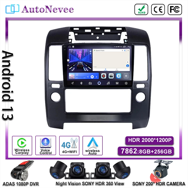 Android 13 DVD NO 2DIN Carplay For Nissan Navara 3 D40 2004-2010 Car Auto Radio Stereo Multimedia Player GPS Navigation Screen