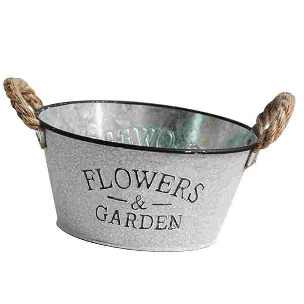 

Vintage Flower Vase Iron Bucket Flowerpot Pail Home Plant Style Gardening