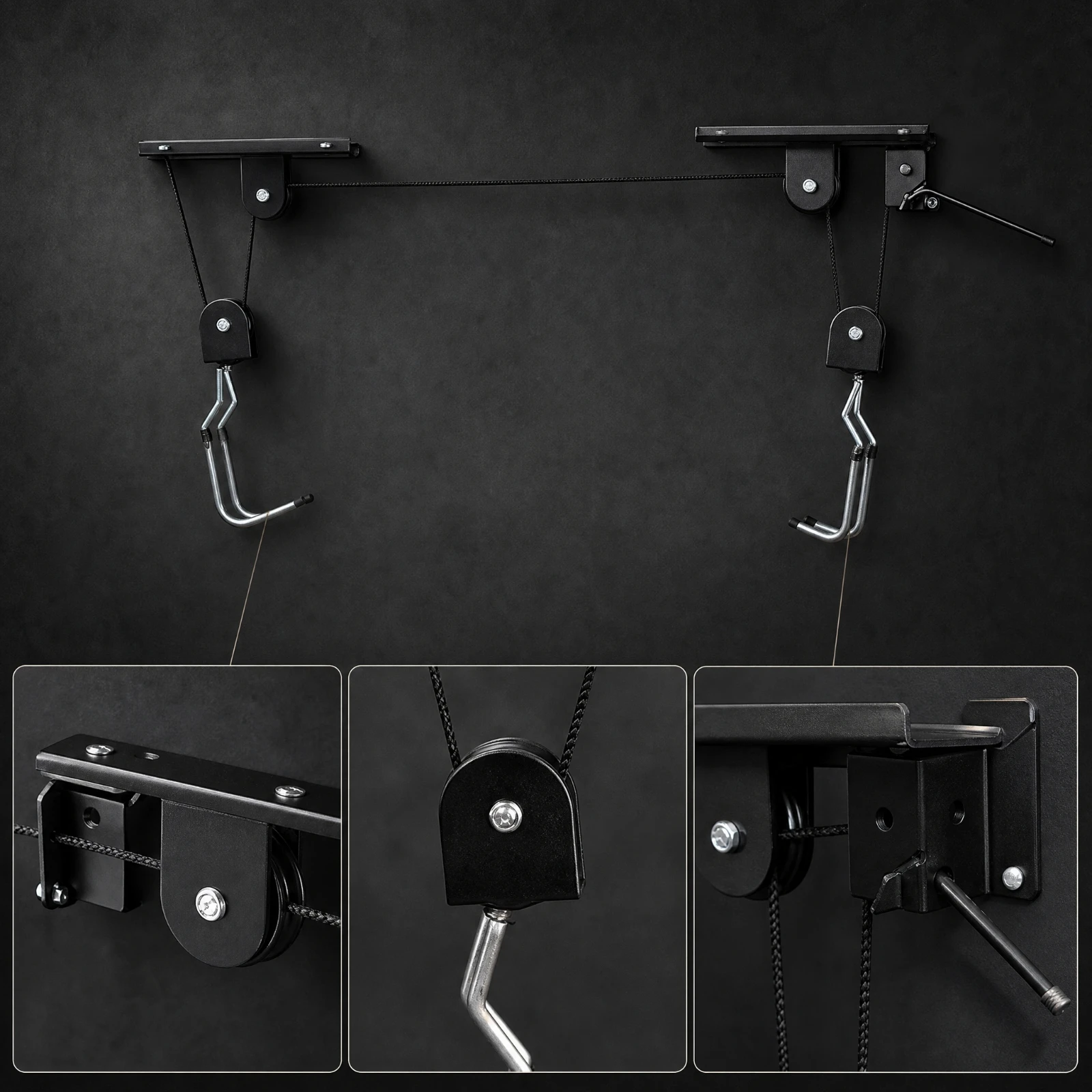 Cycle Lifting Rack Heavy Duty Ceiling Bike Lift with Mounting Hardware Pulley Bike Lift Adjustable Cycle Hoist High Capacity