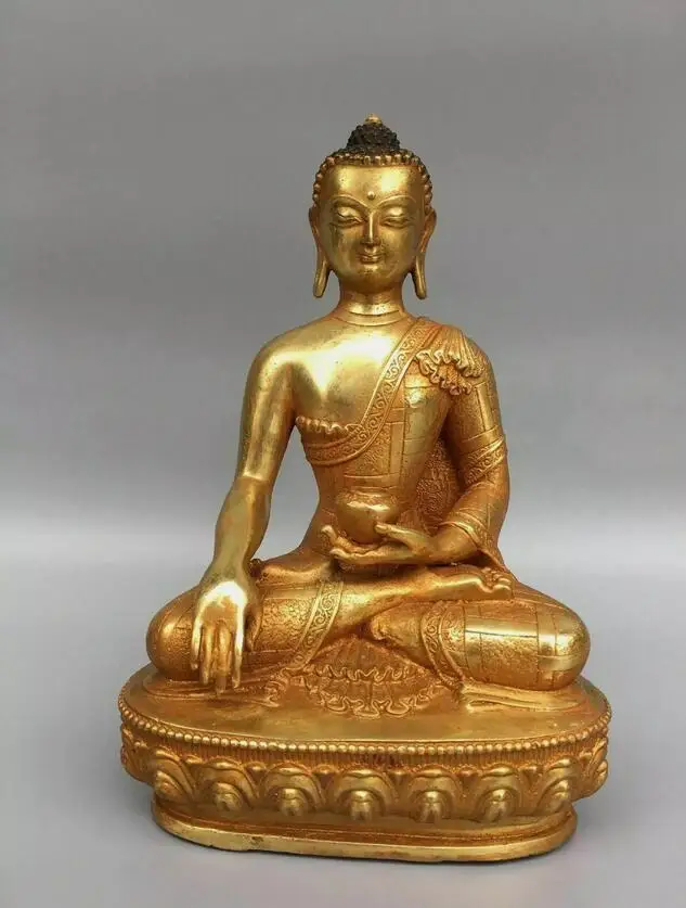 

8" Old Antique Tibetan Buddhism temple Bronze gilt Shakyamuni Buddha statue