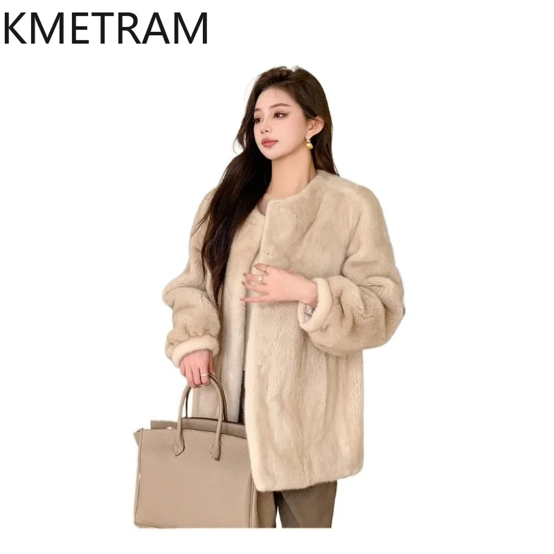 KMETRAM Real Mink Fur Coat Women 2026 New Young Style Womens Winter Coats Real Fur Jacket Luxury Women Clothes Roupas Femininas