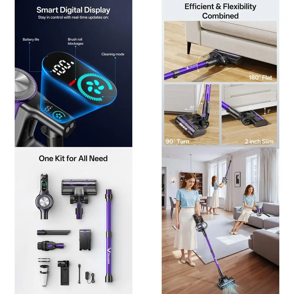 

8-in-1 Rechargeable Stick Vacuum Cleaner with 3 Modes, 45-Minute Runtime, Self-Standing, Ideal for Home, Pet Hair, Carpets, and