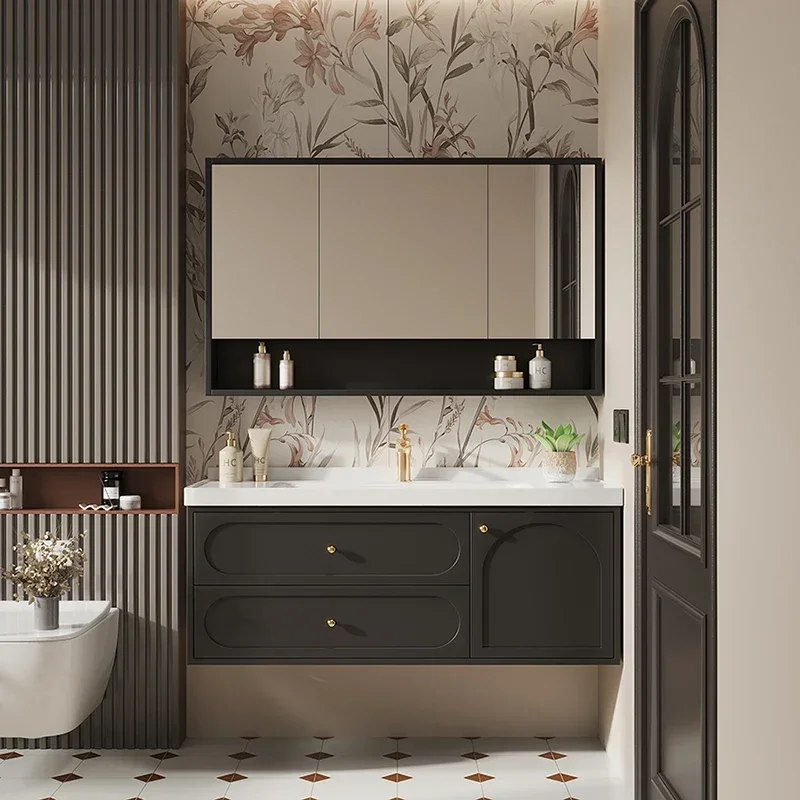 Oak paint bathroom cabinet combination ceramic integrated basin toilet modern simple washbasin washbasin cabinet