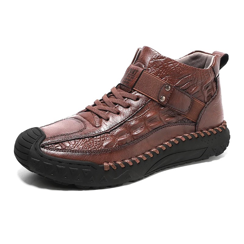 

Size 48 Mens Shoes Luxury Handmade Leather Platform Boots for Men Mens Outdoor Hiking Boots High Quality Warm Velvet Ankle Boots