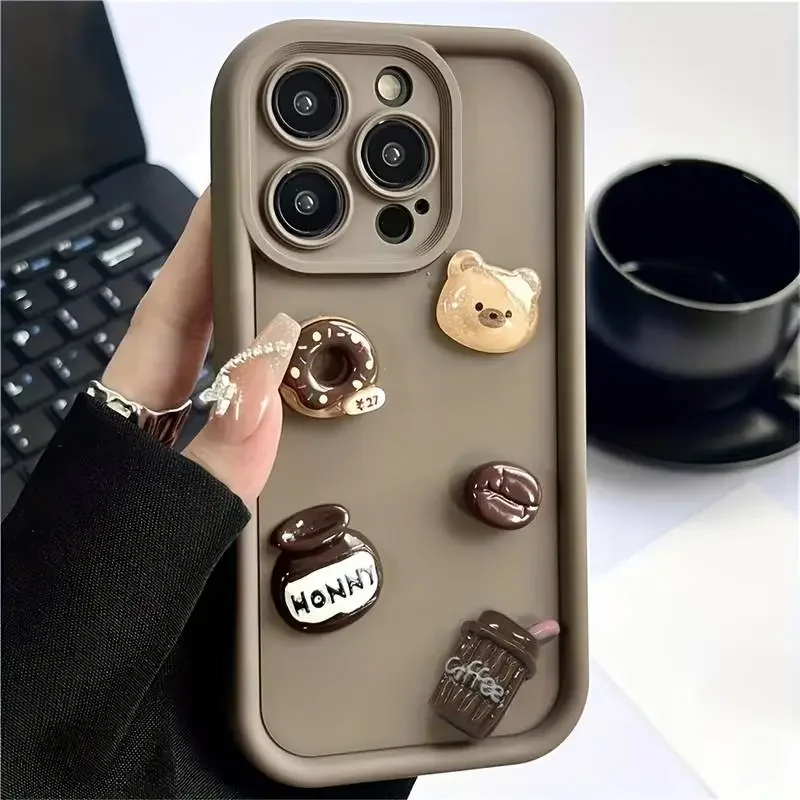 3D Cartoon Coffee Bear Silicone Phone Case For Xiaomi Poco F5 X5 X3 X6 M6 Pro Mi 14 13 13T 12 12T Pro 11 Lite 5G NE Soft Cover