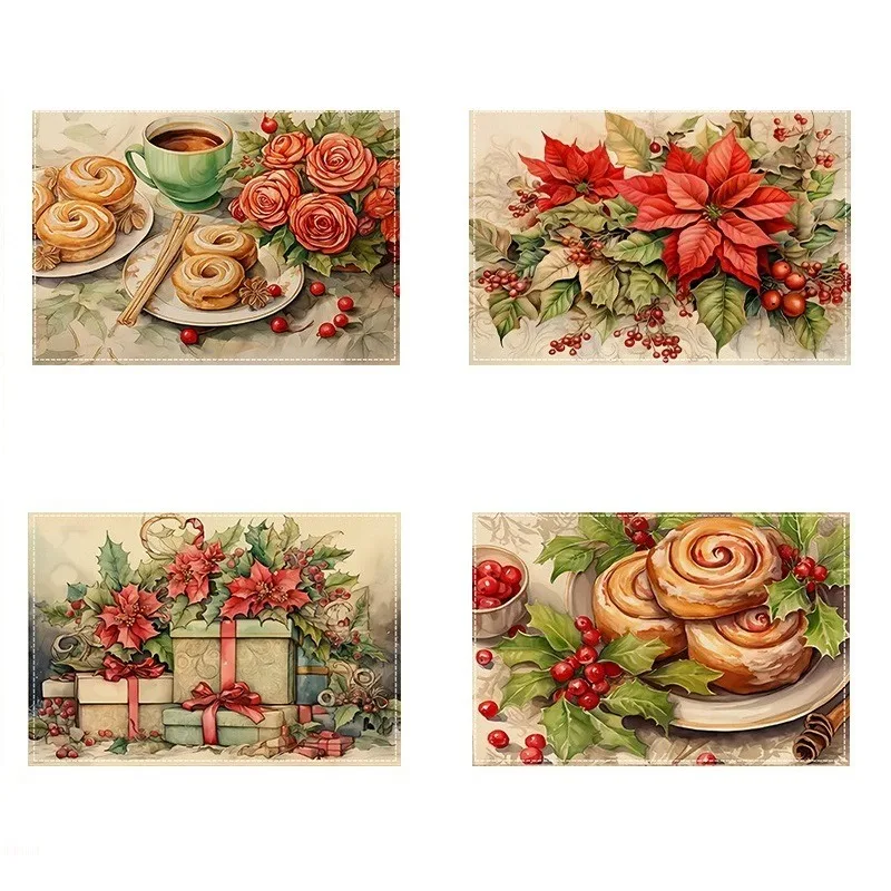 Red Christmas Placemats 30x45cm Set of 4,Seasonal Winter Christmas Table Mats for Party Kitchen Dining Decoration