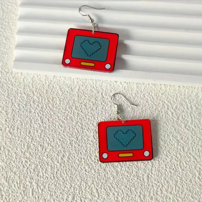 Creative Red Game Console Shape Earrings 2D Flat Acrylic Love Heart Game Console Earrings Jewelry Personalized Gift to freind