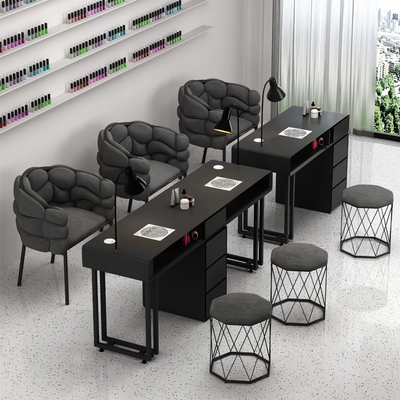 

Chair Set Design Nail Desk Arm Rest Black Lamp Foldable Nail Desk Manicure Mesae Tavolo Unghie Professionale Salon Furniture