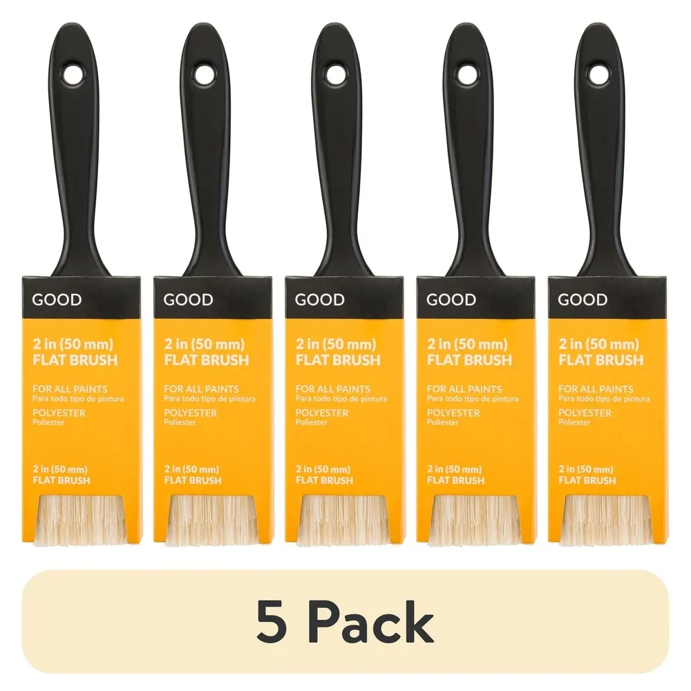 5 Pack 2 Inch Polyester Flat Brushes Lightweight Reusable Paint Applicators Easy Grip Hollow Bristles Smooth Coating Versatile