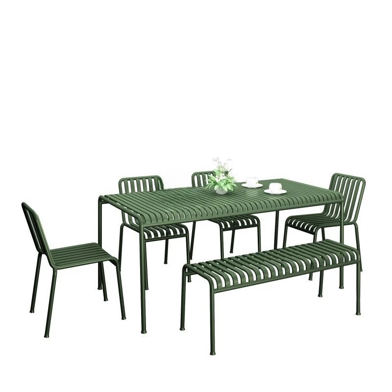 

Outdoor metal dining table and chair combination restaurant Outdoor rectangular dining table Park courtyard Outdoor