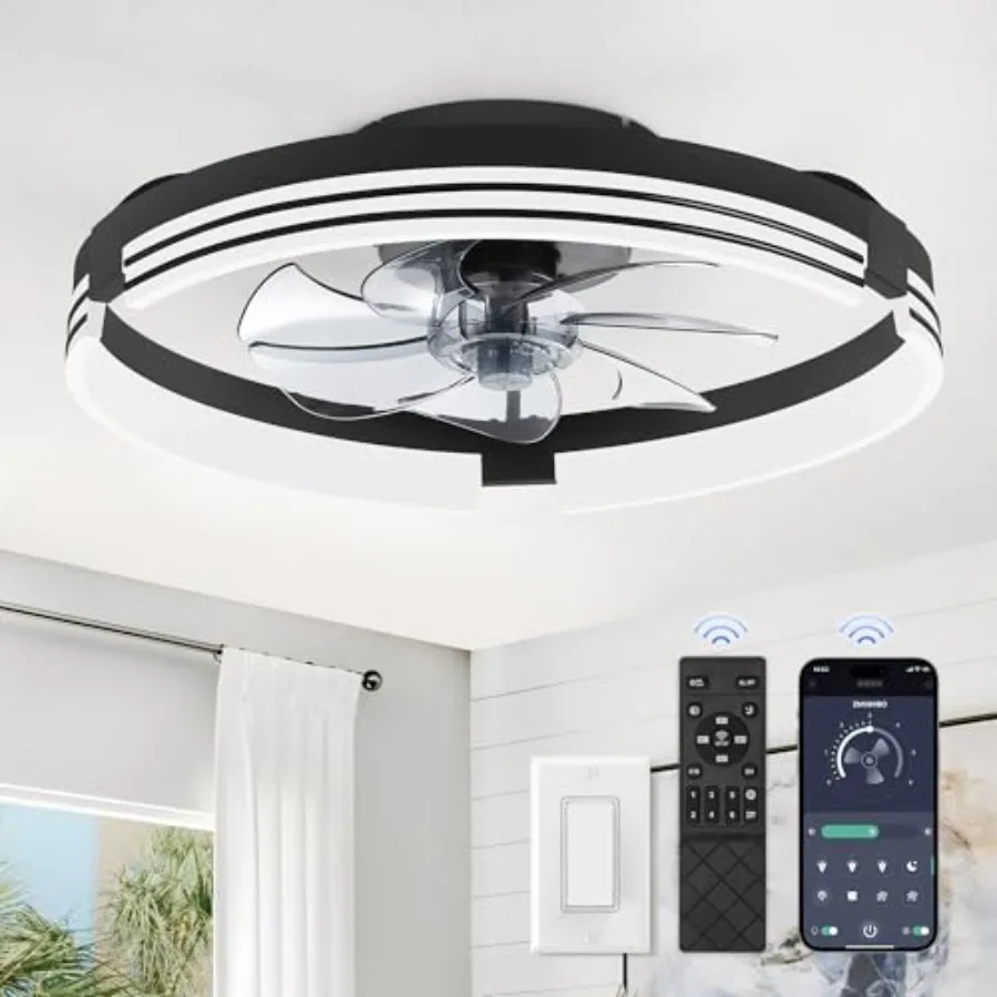 

Low Profile Ceiling Fans with Lights and Remote, Flush Mount Ceiling Fan with Light, 3000K-6000K Dimmable Fandelier LED Fan Lig