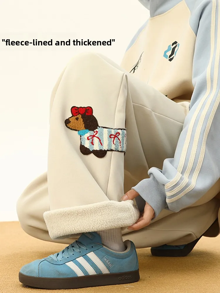 

Lamb Velvet Thiened Winter Sports Pants Men's Casual Straight Leg Loose Fit Sweatpants Youth Faion Trend Brand