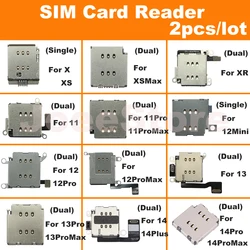 2pcs SIM Card Reader For iPhone 14 13 12 11 Pro Max X XR XS Dual SIM Card Slot Socket Inner Adapter Flex Cable Replacement Parts