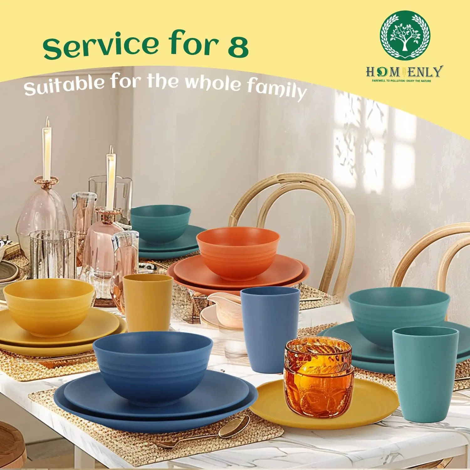 طقم أواني طعام بلاستيكية غير قابلة للكسر مكون من 40 قطعة - متعدد الألوان، طقم أطباق تتسع لـ 8 أشخاص للعشاء والأطباق والأكواب والمقبلات