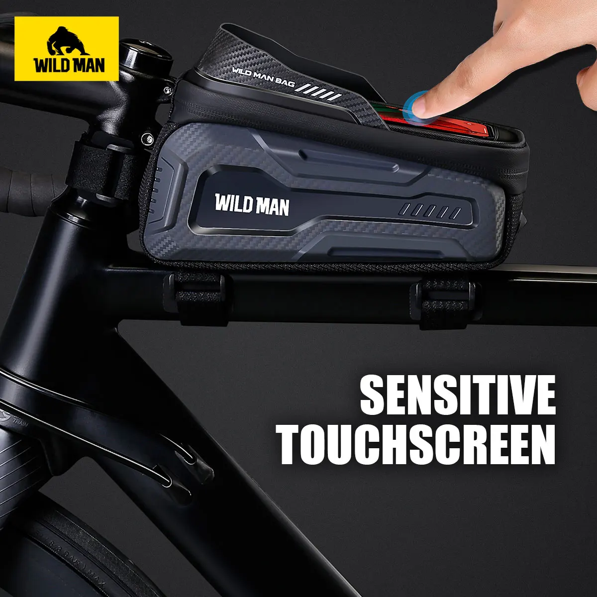 WILD MAN M20 Mountain Bike Hardshell Front Top Tube Bag with Touchscreen Phone Access, Outdoor Cycling Gear Waterproof Bag