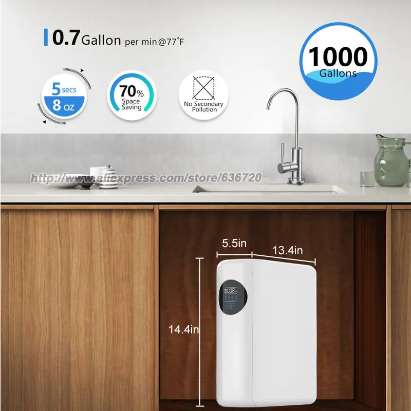 نظام تنقية المياه بالتناضح العكسي RO - 1000 GPD تدفق سريع، بدون خزان، يقلل من TDS، الاستخدام المنزلي والتجاري