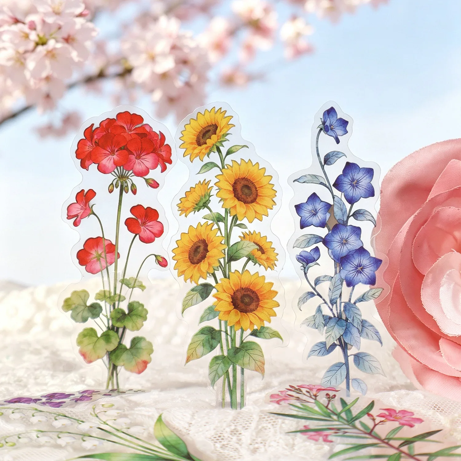 30pcs/pack Vintage Floral Decals Spectrum Waterproof PET Sticker Pack for Journaling Craft Scrapbooking Hand Account Planner