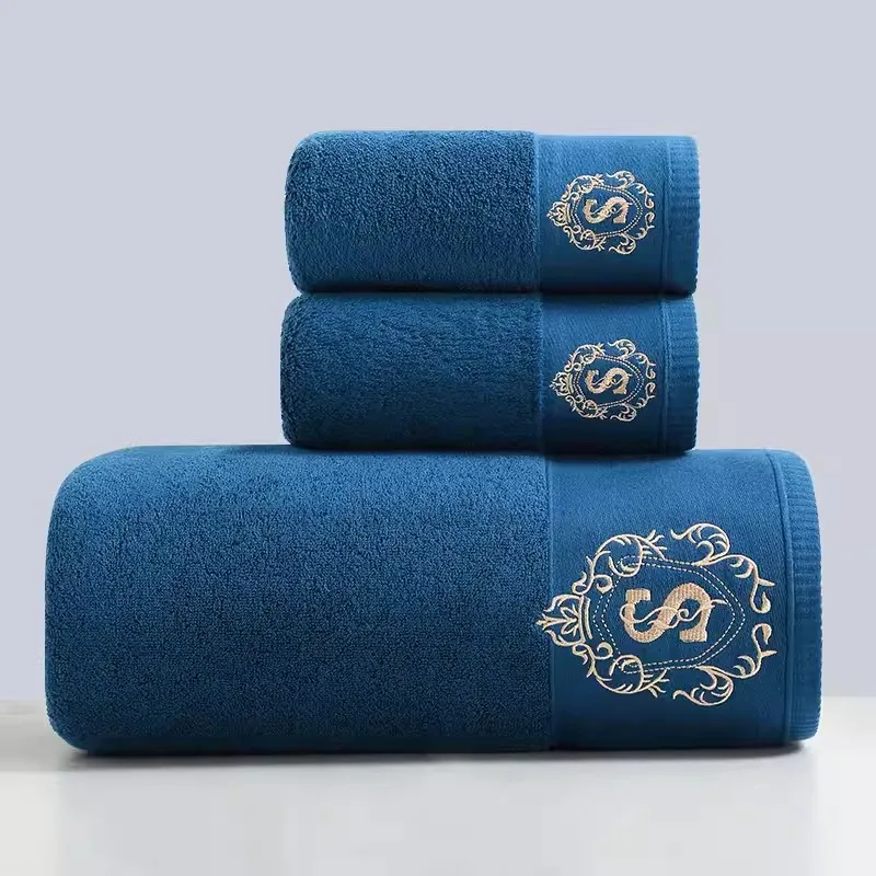 New High-grade 100% Cotton Embroidered 3PCS Towel Set Bathtowel Facetowel Set Soft Bath Face Towel Handtowel Bathroom Towel Sets