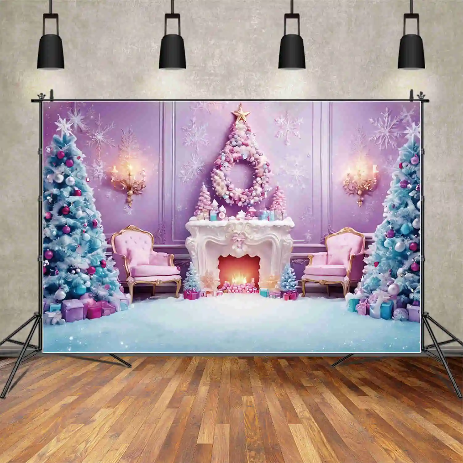 Bulan. QG Peri Natal perapian pohon Natal latar belakang dinding pohon hiasan antik barat latar belakang pesta alat peraga telepon foto