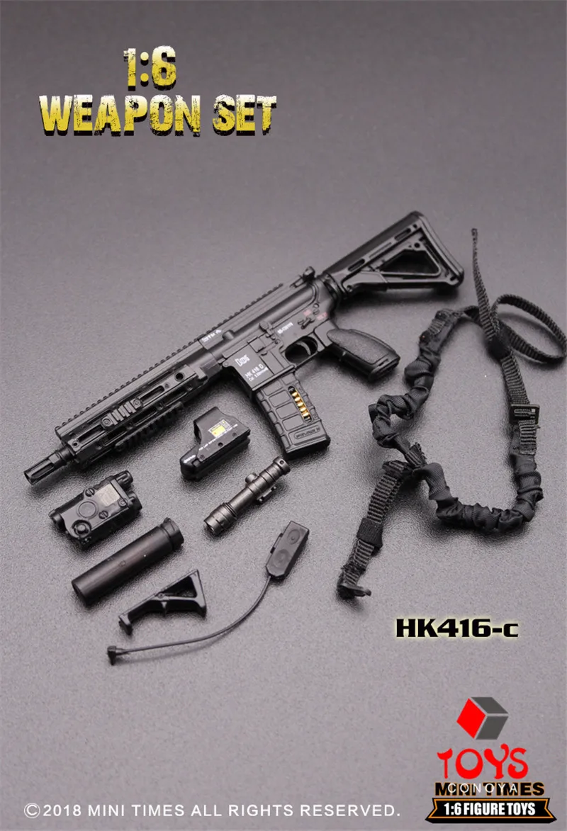 Minitimes Mini HK416 1/6 Scale M4 Assault Rifle Soldier Military Weapon Gun Full Set Model Toy Accessories For 12\