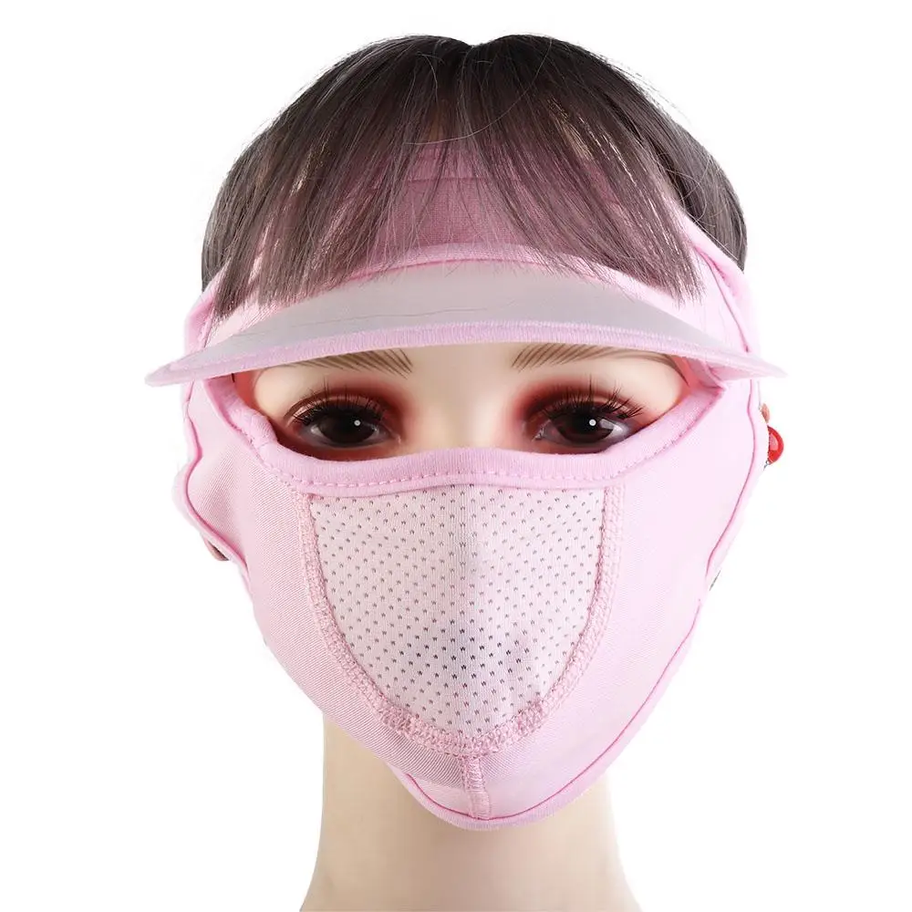 Face Veil With Brim Solid Color Eye protection Ice Silk Womne Sun Hats Face Gini Mask Summer Sunscreen Mask Driving Face Mask