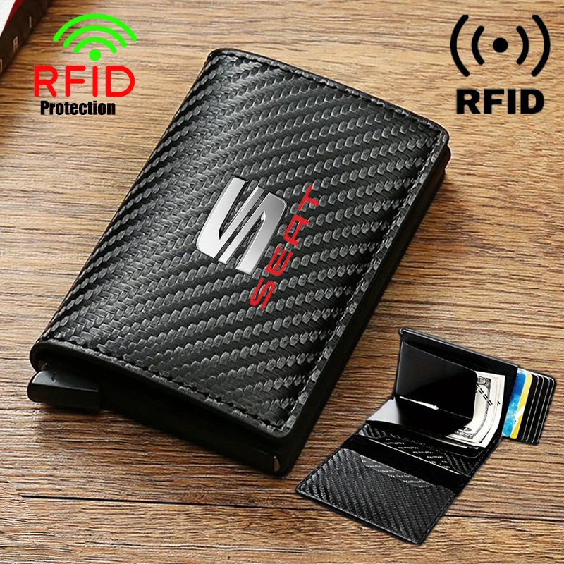 Anti Thief Rfid Credit Card Carbon Fiber Leather PU Men Wallet Gifts For Seat Leon MK1 MK2 Ibiza 6J 6I Ateca Arona Altea 5f mk3