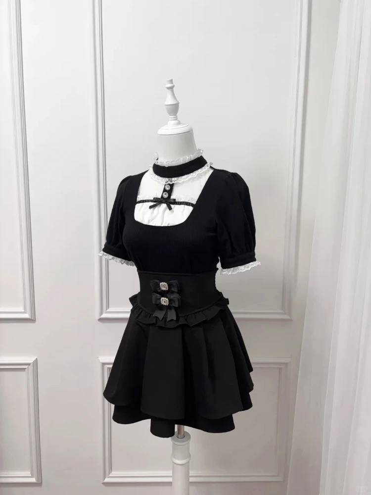 Summer Japanese Lolita Sweet Style Shirts Women Y2k Lace Ruffles Design Harajuku Blouse Female Plaid Chic Korean Popular Clothes