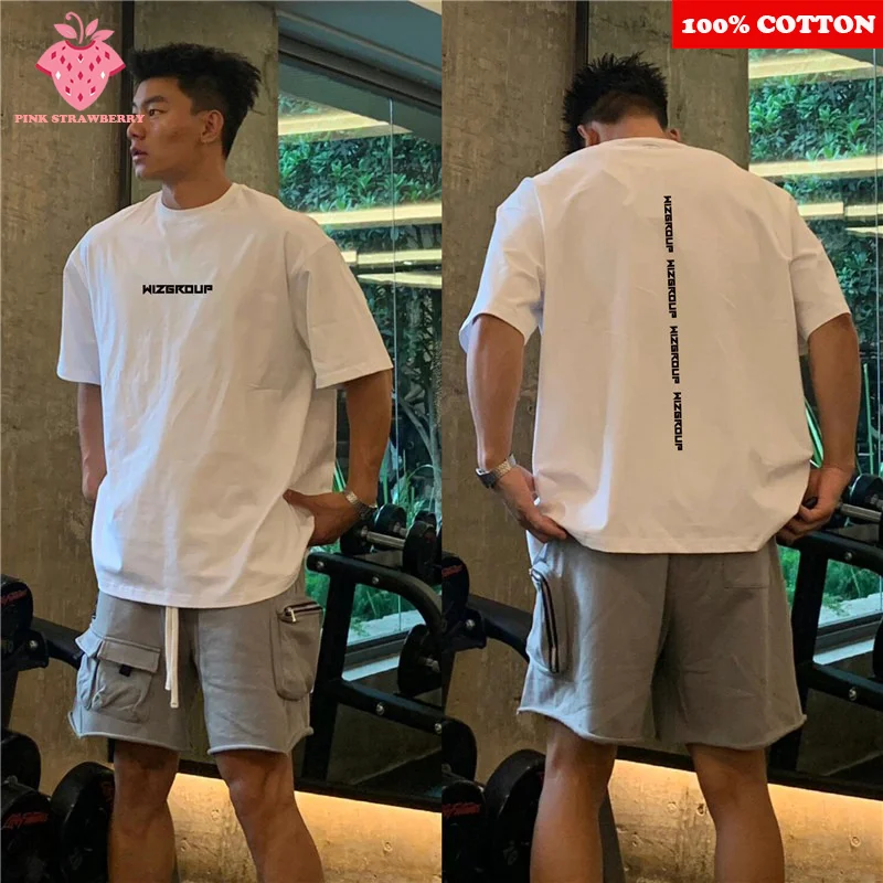 

Men's Street Design Letter Print T-shirt Summer 2025 New 100% Cotton short sleeve American Gym Sports Tee Y2k Top Male clothing