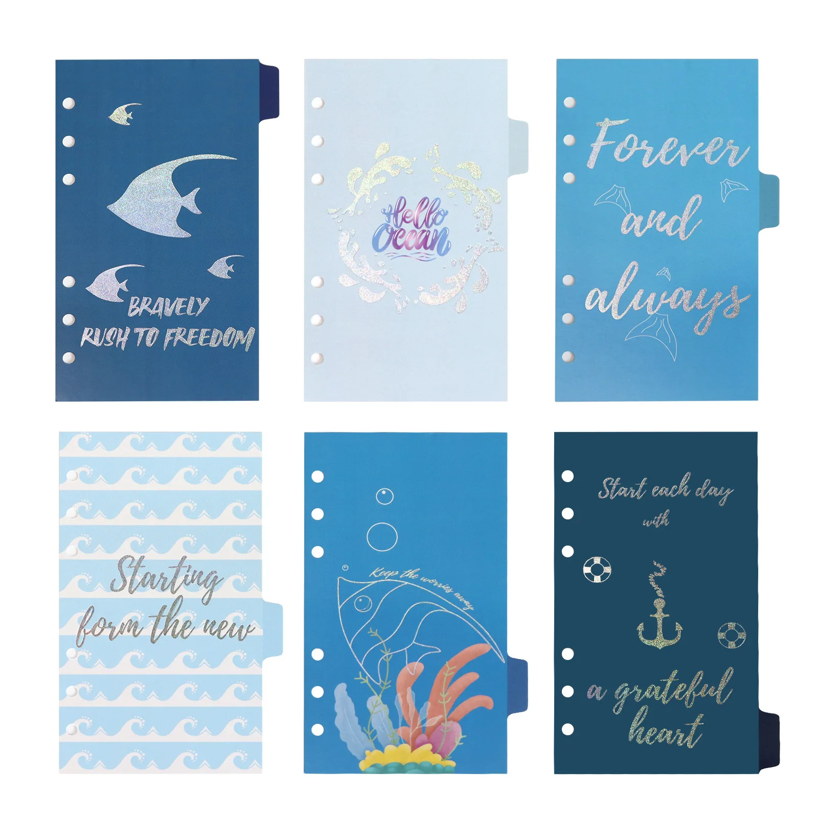 6 قطع/مجموعة من ورق الأوراق السائبة للتصنيف البحري، ورق مؤشر مثقوب متعدد الألوان، مستلزمات التعلم المكتبية والمدرسية