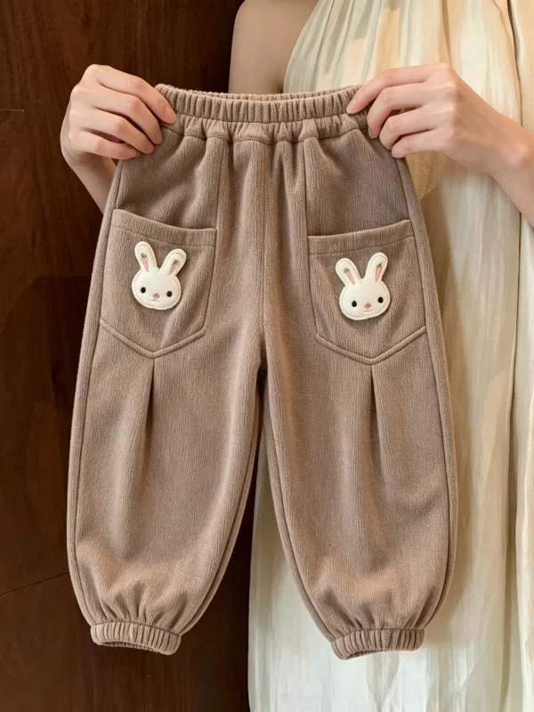 Trendy Children's Cartoon Rabbit Loose Cuffed Sweatpants Long Casual Sports Trousers for Girls Spring Autumn New Style