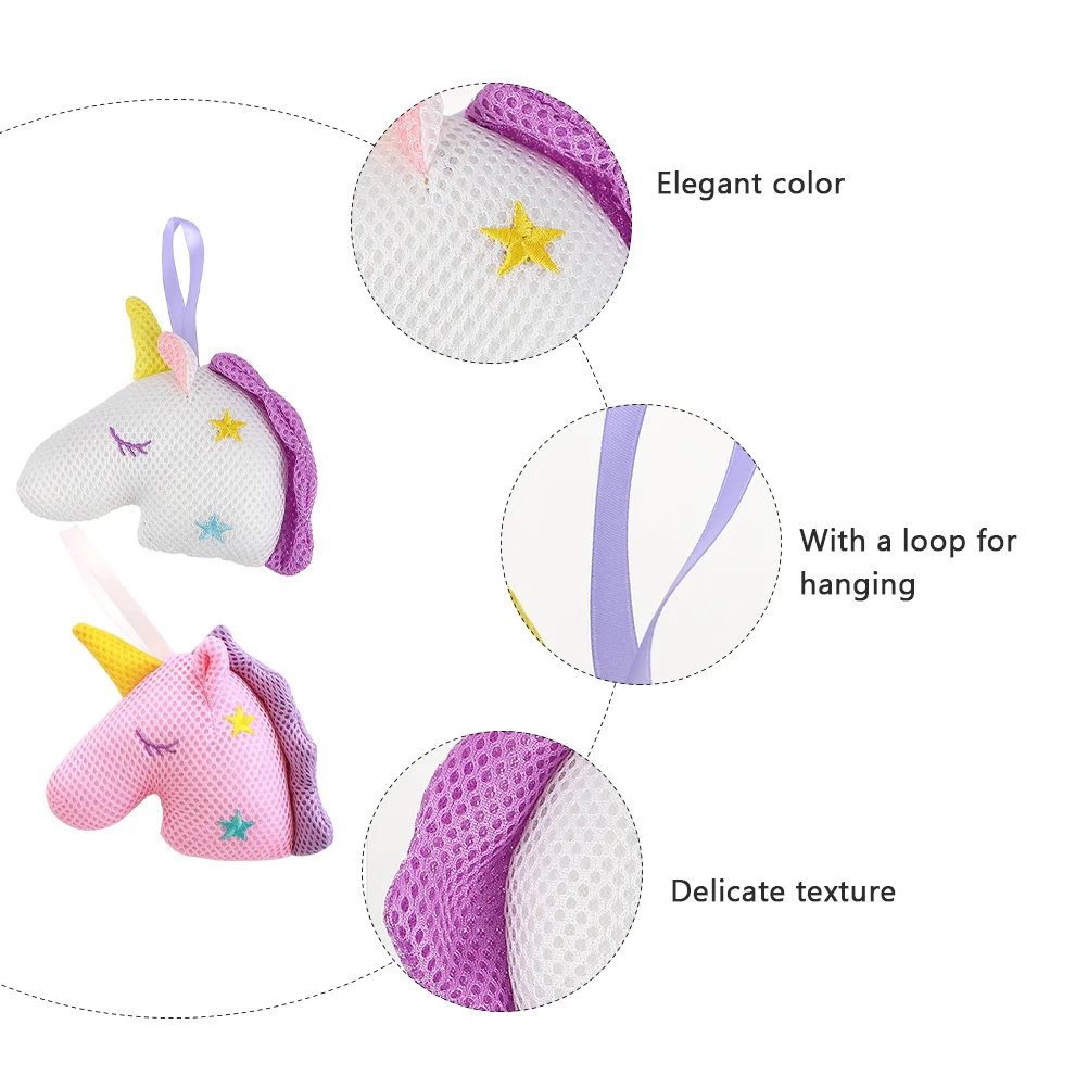 2 Pcs Unicorn Bath Sponges Shower Ball Scrubber Exfoliating Brush Bubble Net Cartoon